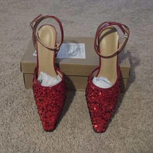 SHEIN Red Sequin Women's Heels